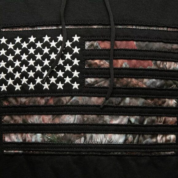 Woodland Creek Embroidered American Flag Camo Hooded Sweatshirt in Black, 2XL - Picture 4 of 6